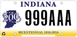 Indiana bicentennial license plate