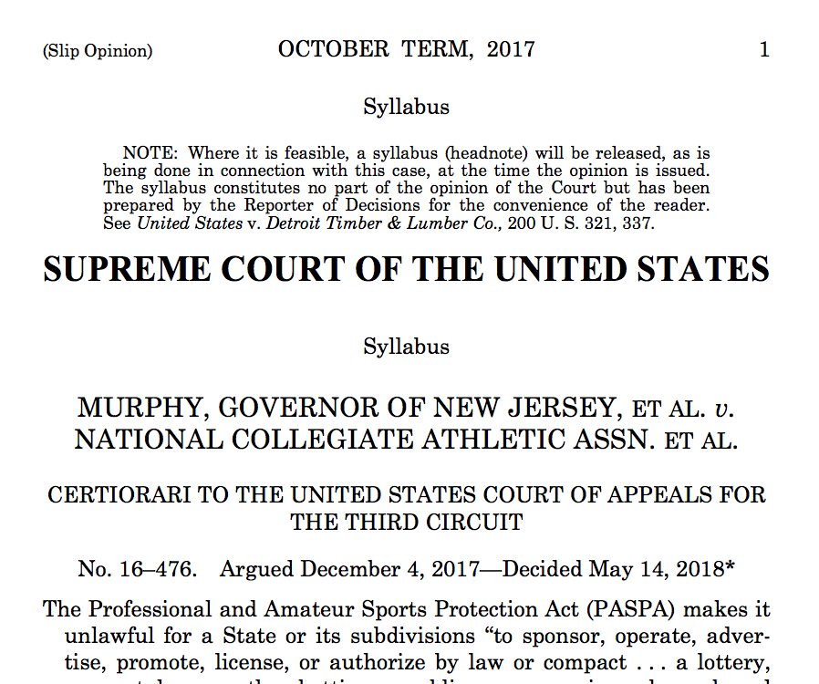US Supreme Court sports betting decision