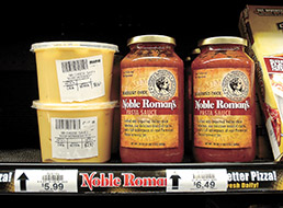 Noble Romans products on Marsh supermarket shelf.