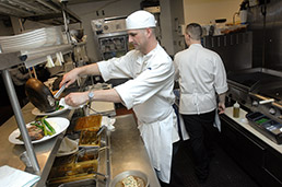 Chefs in the kitchen of the Eagle's Nest restaurant.