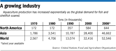 Rise in production for farm-raised fish globally