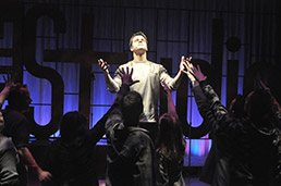 "Godspell" actor Brandon Alstott at Actors Theatre of Indiana