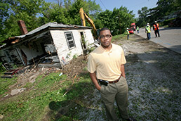 Abandoned home being demolished