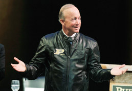 Mitch Daniels in his new Purdue leather jacket.