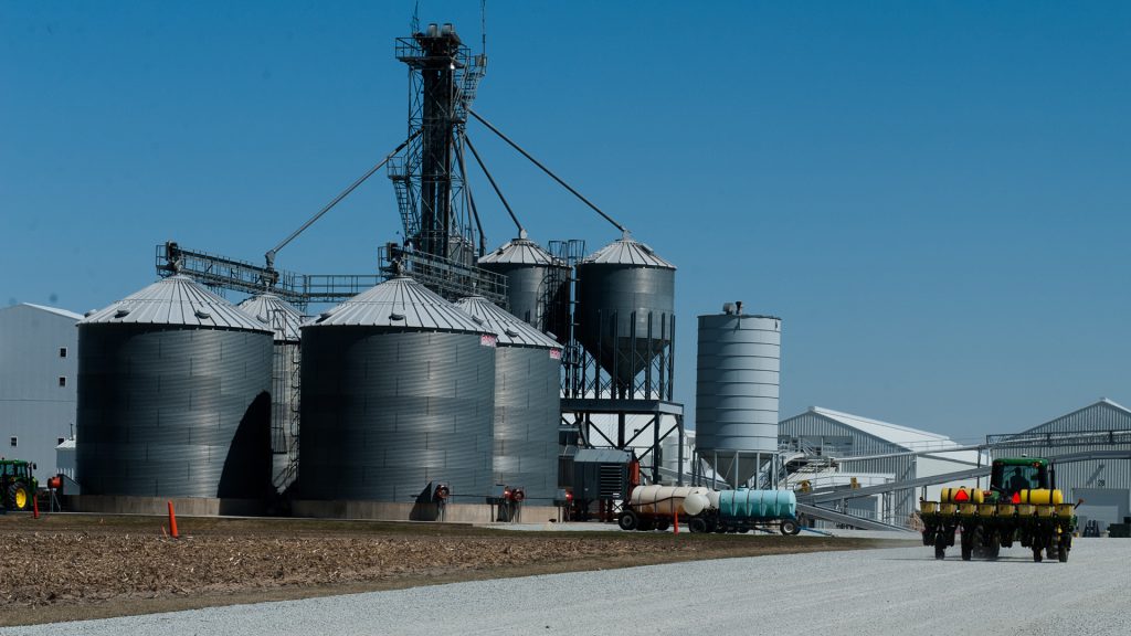 Unlike most seed companies, Beck's grows the majority of the corn it uses. These tanks on its Atlanta campus hold fertilizer and other farm treatments.