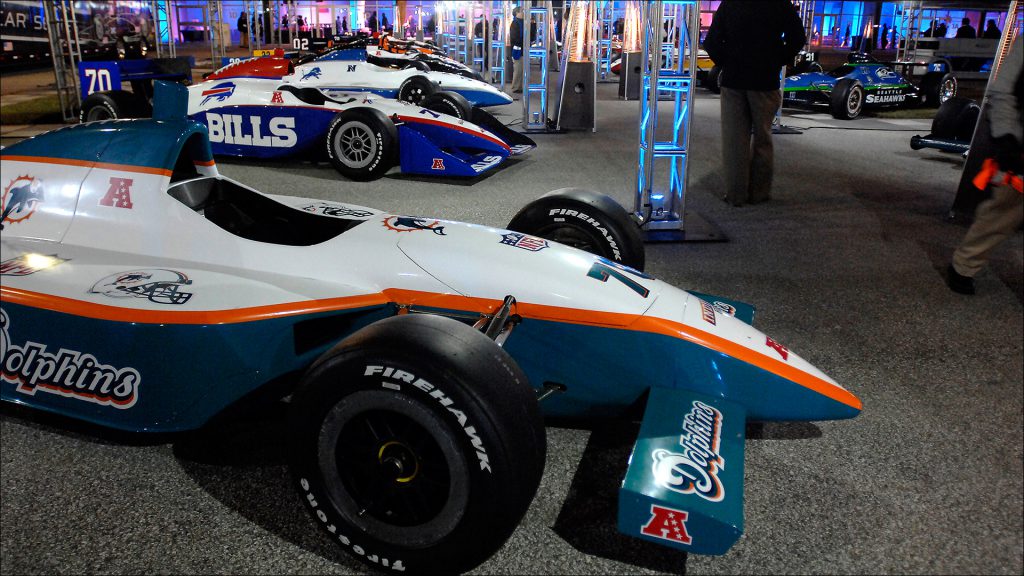 The 33 Super Cars-open-wheel cars decorated in NFL team colors-have proven to be a popular attraction with fans.
